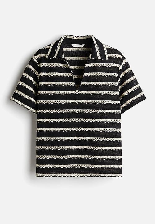 H&M - Collared knitted top - black striped