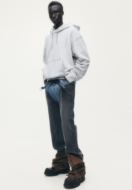 H&M - Glenn Martens H&M: Embroidery-detail hoodie - light grey marl