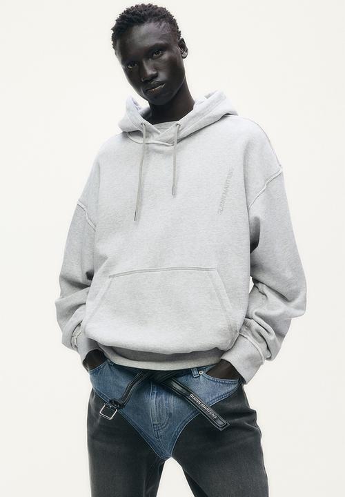 H&M - Glenn Martens H&M: Embroidery-detail hoodie - light grey marl