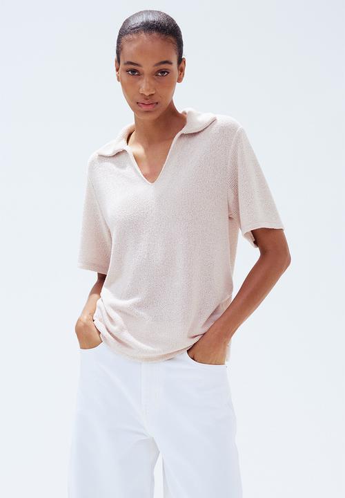 H&M - Collared knitted top - light beige