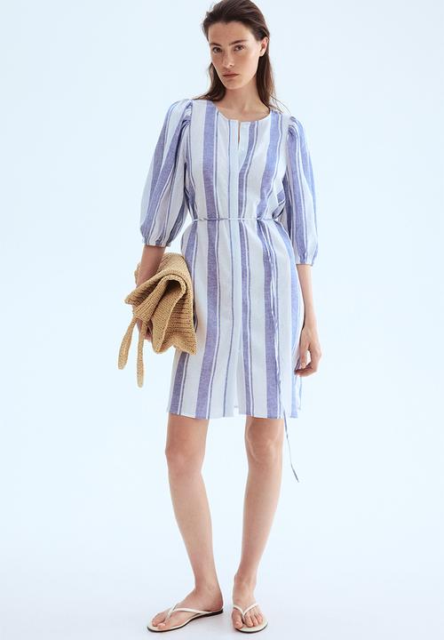Linen-blend dress - white/blue striped - 1294771004