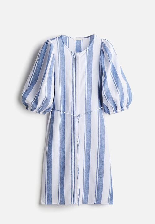 H&M - Linen-blend dress - white & blue striped