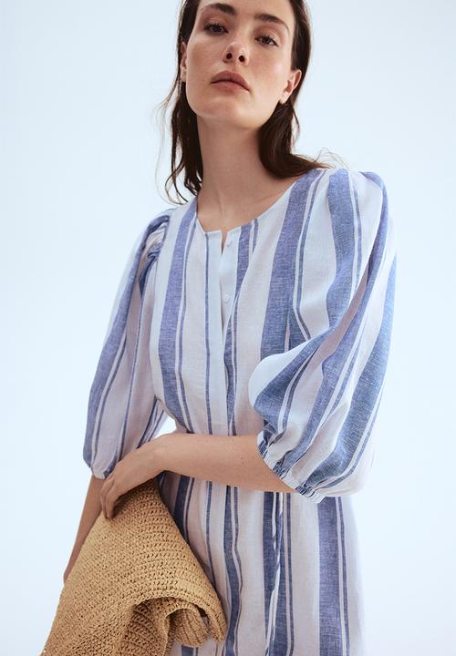 H&M - Linen-blend dress - white & blue striped