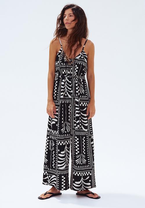 H&M - Crinkled strappy jumpsuit - black patterned