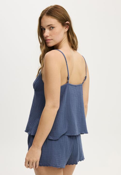 Cotton On - Woven cami sleep set - washed navy