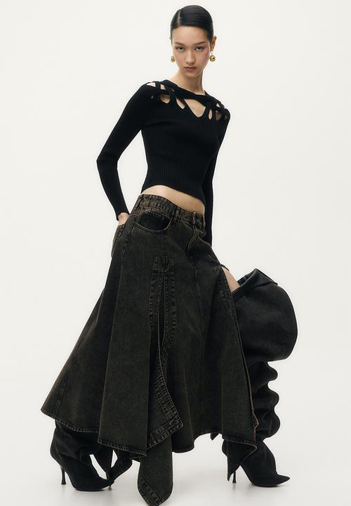 H&M - Glenn Martens H&M: Flared denim skirt - dark brown
