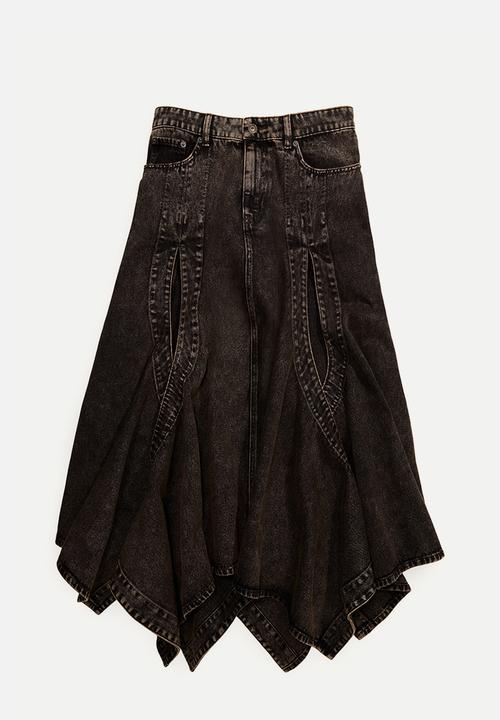 H&M - Glenn Martens H&M: Flared denim skirt - dark brown