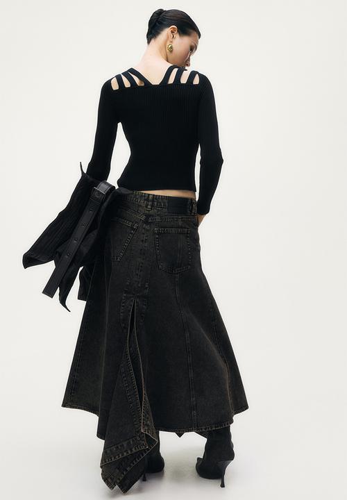 H&M - Glenn Martens H&M: Flared denim skirt - dark brown