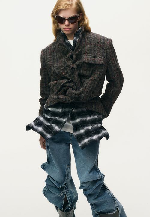 H&M - Wool-blend blazer - dark brown checked