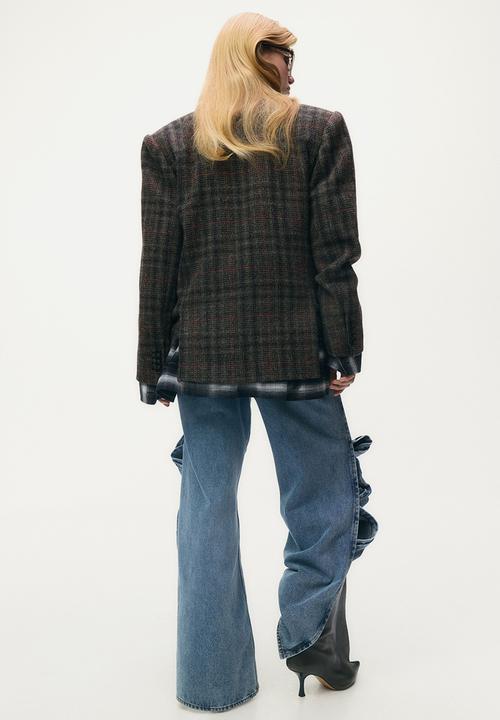 H&M - Wool-blend blazer - dark brown checked