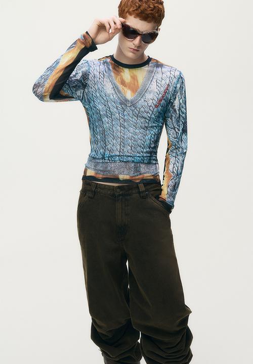 H&M - Glenn Martens H&M: Printed mesh top - blue