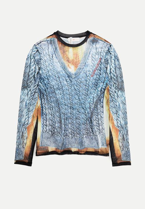 H&M - Glenn Martens H&M: Printed mesh top - blue