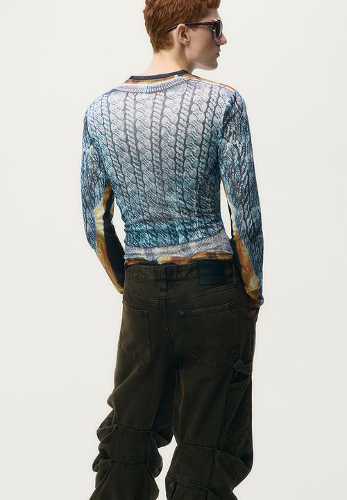 H&M - Glenn Martens H&M: Printed mesh top - blue