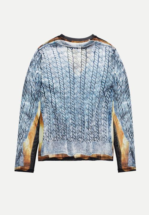 H&M - Glenn Martens H&M: Printed mesh top - blue