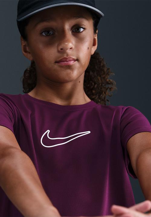 Nike - Girls Nike Dri-Fit One Std Short Sleeve Top Hbr-Bordeaux/White