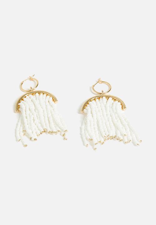Tessa Design - Irene beaded drop hanging hoop earrings - gold