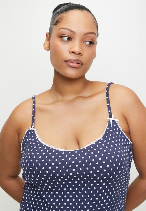 Cotton On - Plus 90 S Cami Nightie - Navy Vision Stacy Polka Dots