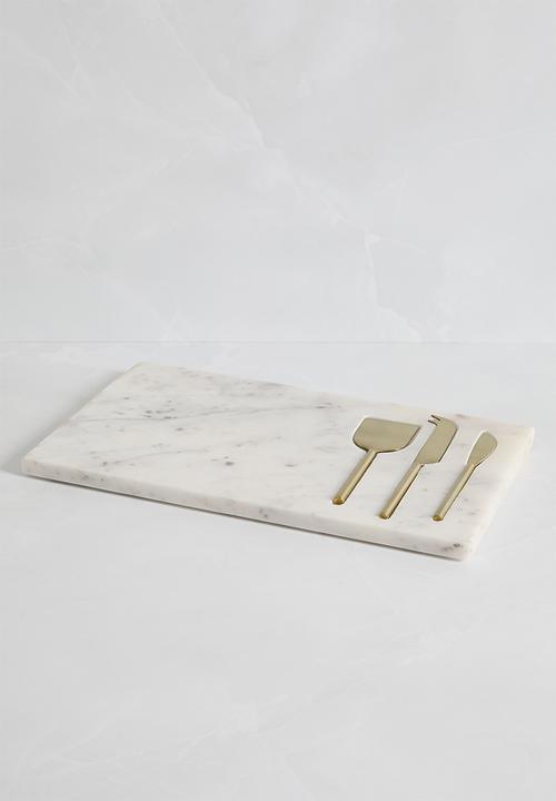 Sixth Floor - Marble cheese platter w knife set - white