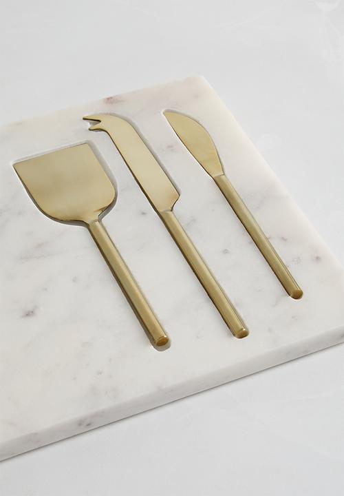 Sixth Floor - Marble cheese platter w knife set - white