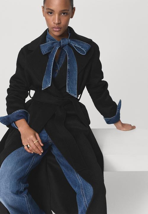 MANGO - Abrigo batin - black