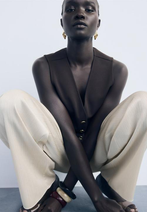 MANGO - Trousers plis -  light beige