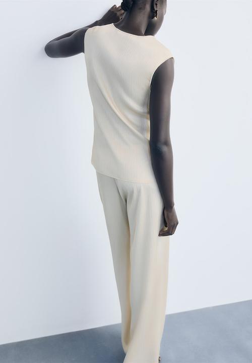 MANGO - Trousers plis -  light beige