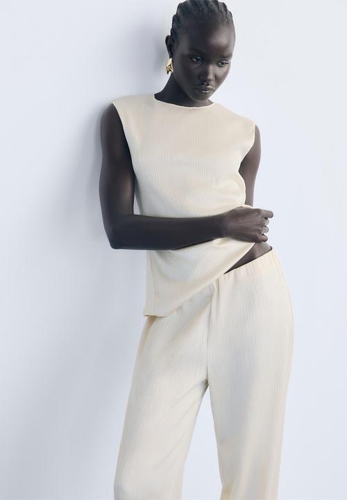 MANGO - Trousers plis -  light beige