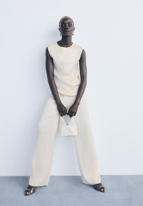 MANGO - Trousers plis -  light beige