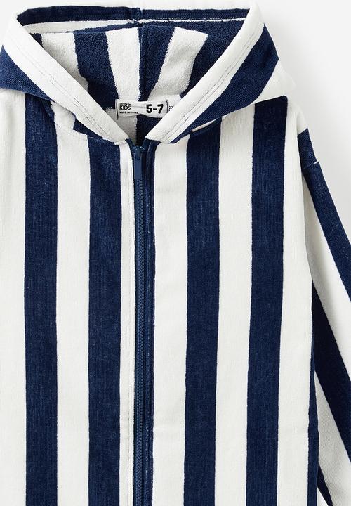 Cotton On - Kids zip thru hooded towel - deep dive/bold stripe