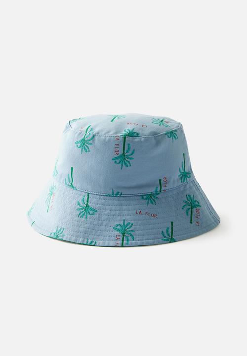 Cotton On - Kids reversible bucket hat - dawn blue palm/deep mint