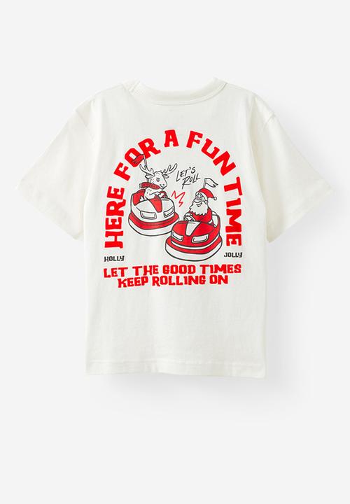 Cotton On - Jonny short sleeve graphic print tee - vanilla/holly jolly fun time