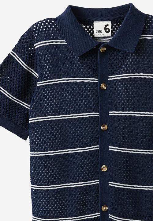 Cotton On - Knitted short sleeve shirt - squid ink/vanilla