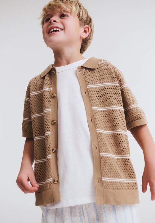 Cotton On - Knitted short sleeve shirt - washed stone/vanilla