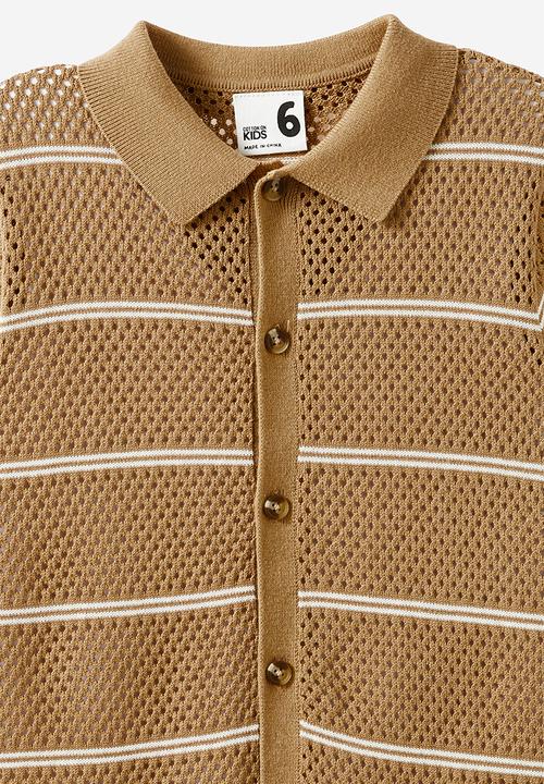 Cotton On - Knitted short sleeve shirt - washed stone/vanilla