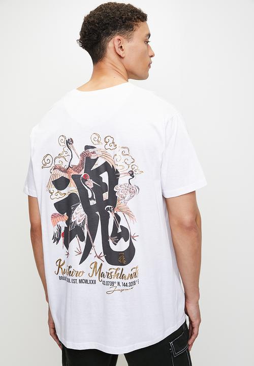 Brave Soul - Crew Neck Oversized T-Shirt - Optic White/Multi-Colour Print