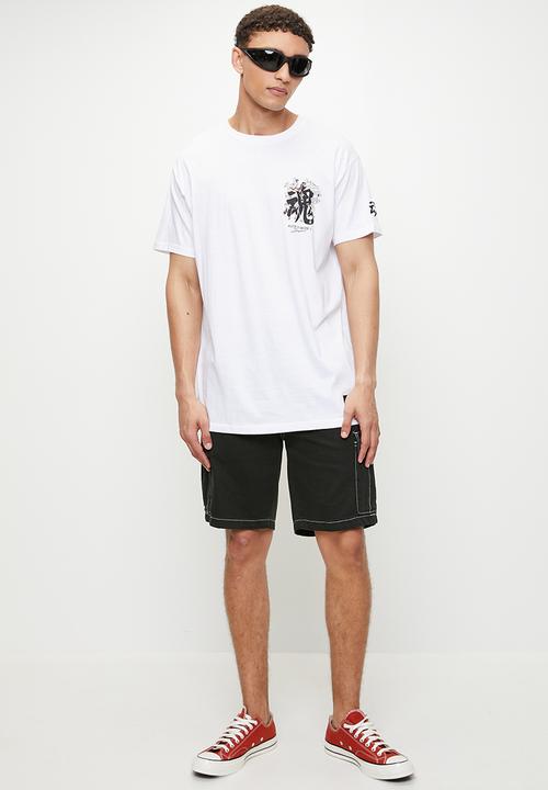 Brave Soul - Crew Neck Oversized T-Shirt - Optic White/Multi-Colour Print