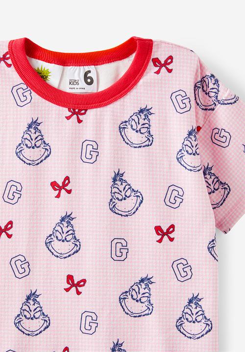 Cotton On - Dani short sleeve pyjama set licensed - lcn drs fairy pink/grinch houndstooth yardage