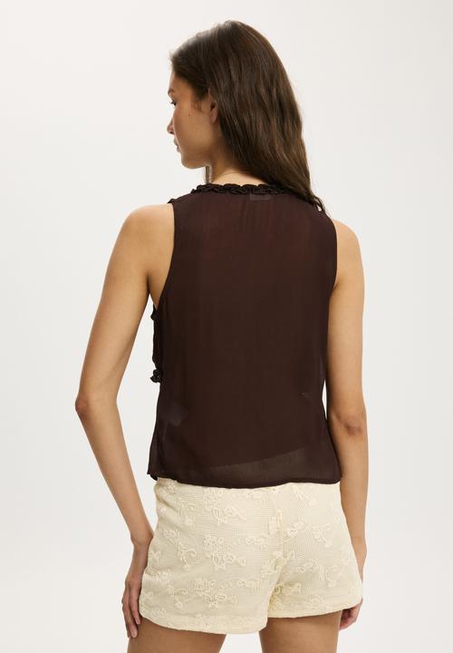 Cotton On - Chiffon ruffle cami - dark oak
