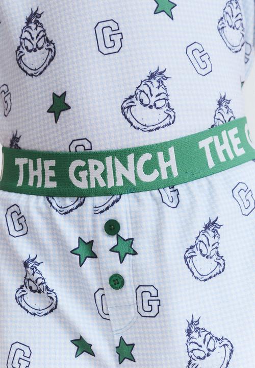 Cotton On - Damon short sleeve pyjama set license - lcn drs dawn blue/grinch houndstooth yardage