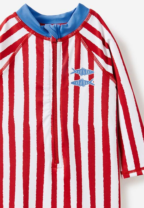 Cotton On - Cameron long sleeve swimsuit - varsity red/sardine stripe