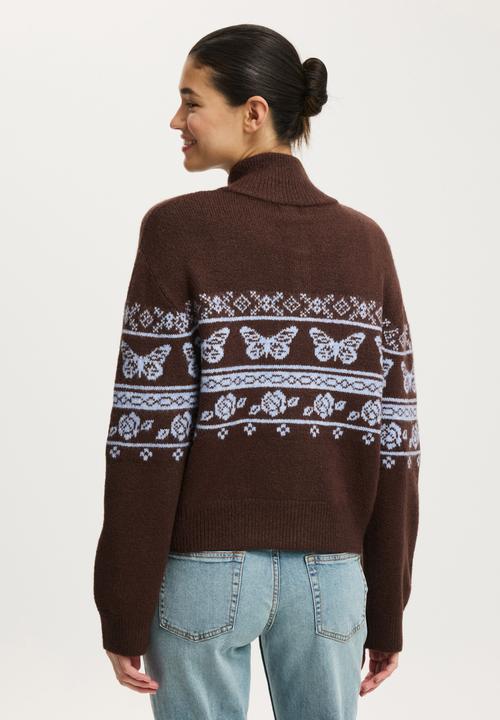 Cotton On - Intarsia knit bomber - butterfly graphic