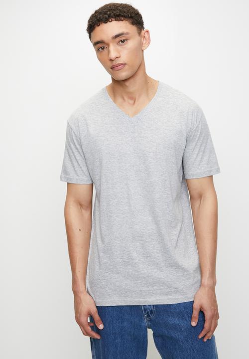Brave Soul - V-Neck Short Sleeved T-shirt - Lt Grey Marl