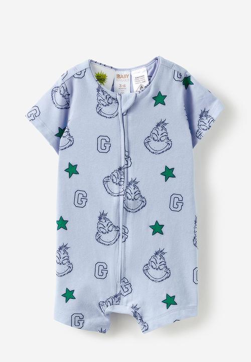 Cotton On - The short sleeve zip romper license - lcn drs dawn blue/grinch stars