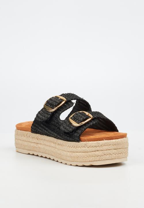 Miss Black - Connie 1 light-weight comfort double buckle rope flatform - black