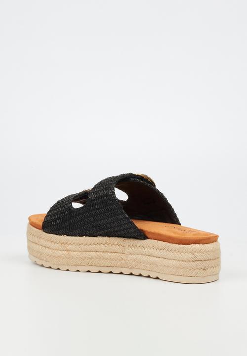 Miss Black - Connie 1 light-weight comfort double buckle rope flatform - black