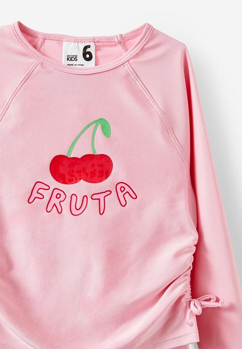 Cotton On - Florence l/s rashie and bikini bottom set - marshmallow/cherry