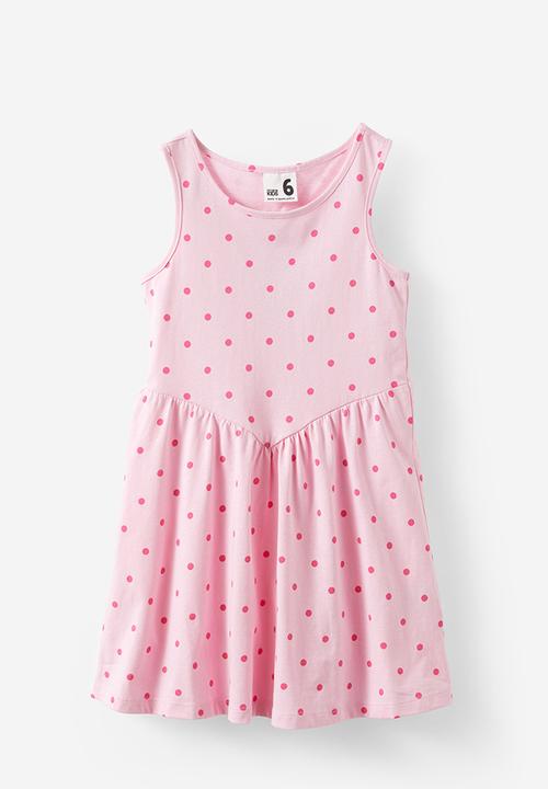 Summer sleeveless dress - fairy pink/raspberry spot