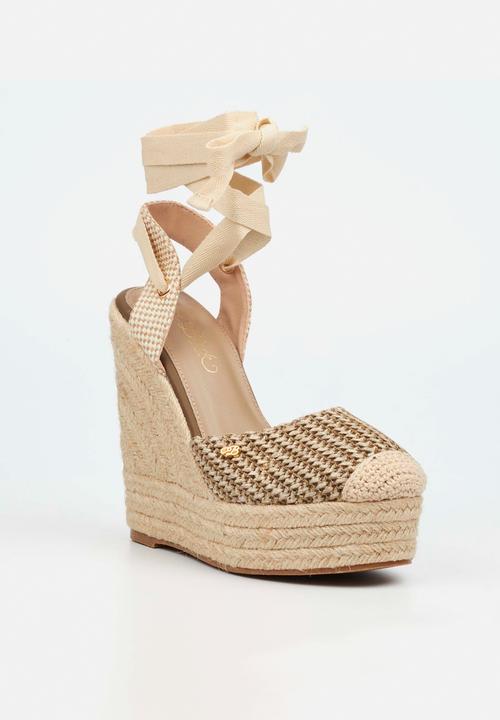 Miss Black - Moniker 11 tie up platform rope wedge - natural