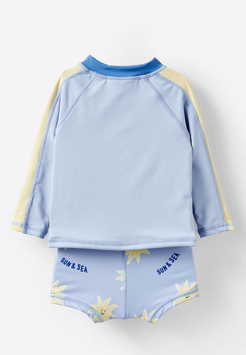 Cotton On - Kai rash vest and shorties swim set - dawn blue/sun & sea