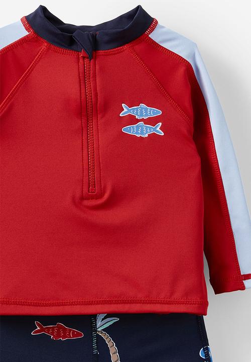 Cotton On - Kai rash vest and shorties swim set - varsity red/tropical tides